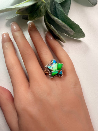 119 Peacock Dahlia Ring Sz 10