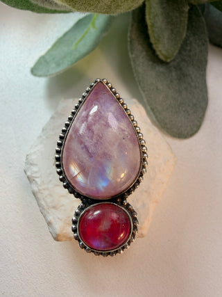 105 Pink Moonstone Ring Sz 9