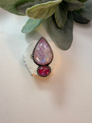 105 Pink Moonstone Ring Sz 9