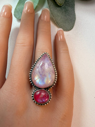 105 Pink Moonstone Ring Sz 9