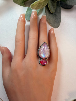 105 Pink Moonstone Ring Sz 9