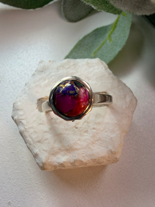 91 Pink Dahlia Turquoise Ring Sz 9
