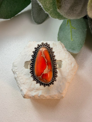 26 Orange Sea Jasper Ring Sz 6