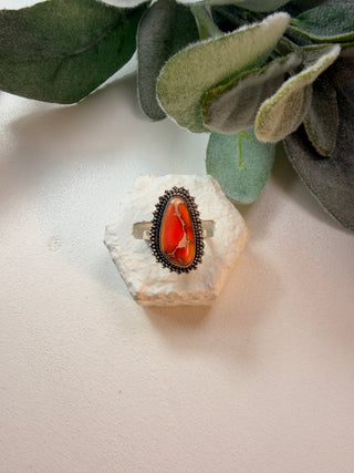 26 Orange Sea Jasper Ring Sz 6