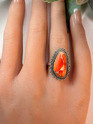 26 Orange Sea Jasper Ring Sz 6