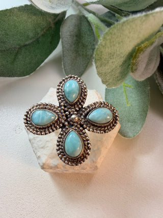 68 Floral Larimar Ring Sz 8