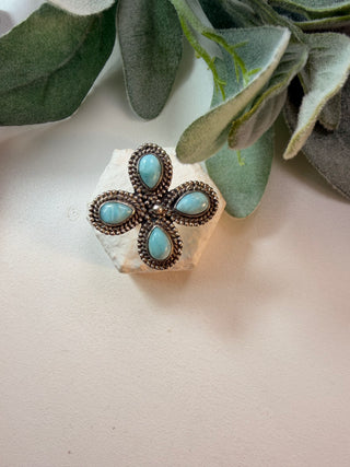 68 Floral Larimar Ring Sz 8
