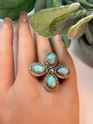 68 Floral Larimar Ring Sz 8