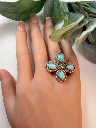 68 Floral Larimar Ring Sz 8