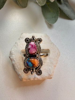 104 Pink Dahlia Turquoise Ring Sz 9.5