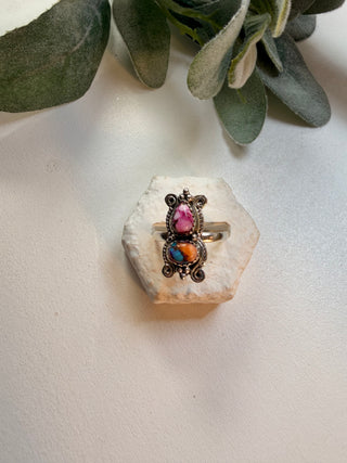 104 Pink Dahlia Turquoise Ring Sz 9.5