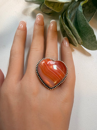 81 Heart Shaped Banded Agate Ring Sz 8