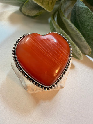 120 Heart Shaped Banded Agate Ring Sz 10