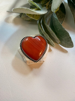 120 Heart Shaped Banded Agate Ring Sz 10