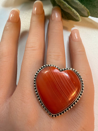 120 Heart Shaped Banded Agate Ring Sz 10