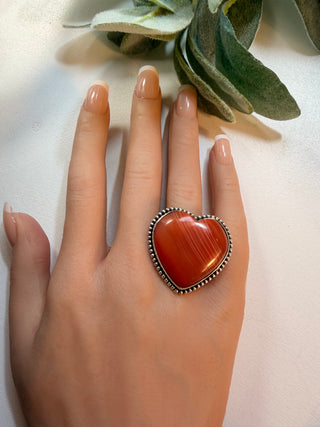 120 Heart Shaped Banded Agate Ring Sz 10