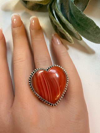 110 Heart Shaped Banded Agate Ring Sz 9.5