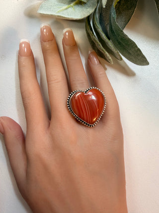 110 Heart Shaped Banded Agate Ring Sz 9.5