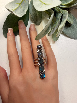 82 Long Labradorite Ring Sz 8