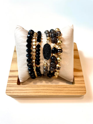 Black Multi Line Druzy Stone Charm Bracelet