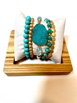 Turquoise Druzy Charm Mixed Bracelet