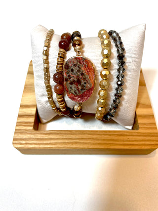 Brown Mixed Bead Stone Charm Bracelet