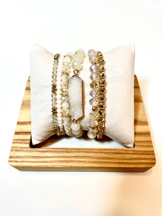 Druzy Oval Glass Beads Charm Bracelet- Ivory