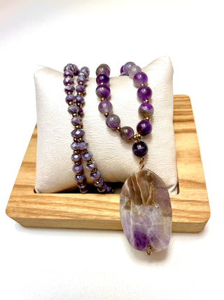 Purple Natural Stone Beaded Necklace