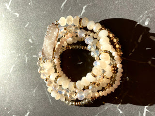 Druzy Oval Glass Beads Charm Bracelet- Ivory