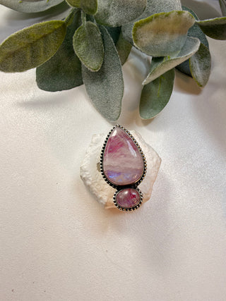 92 Pink Moonstone Ring Sz 9