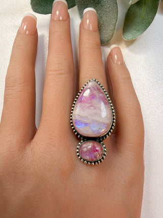 92 Pink Moonstone Ring Sz 9
